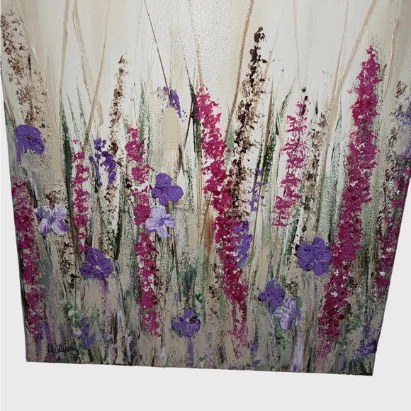 Original Artwork Acrylic’s On Canvas Wid Flowers Pink and Purple Accents 16 x 20 - Picture 3 of 11